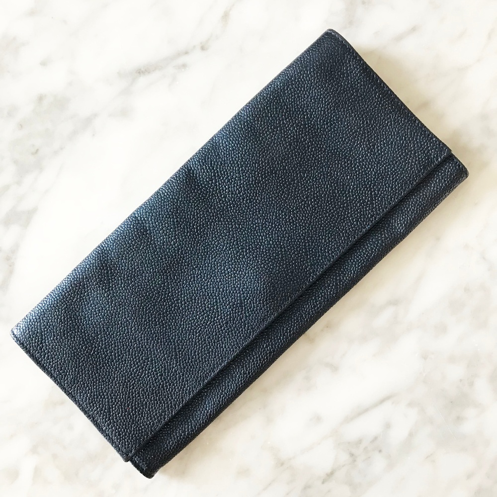 Metallic Navy Embossed Leather Clutch
